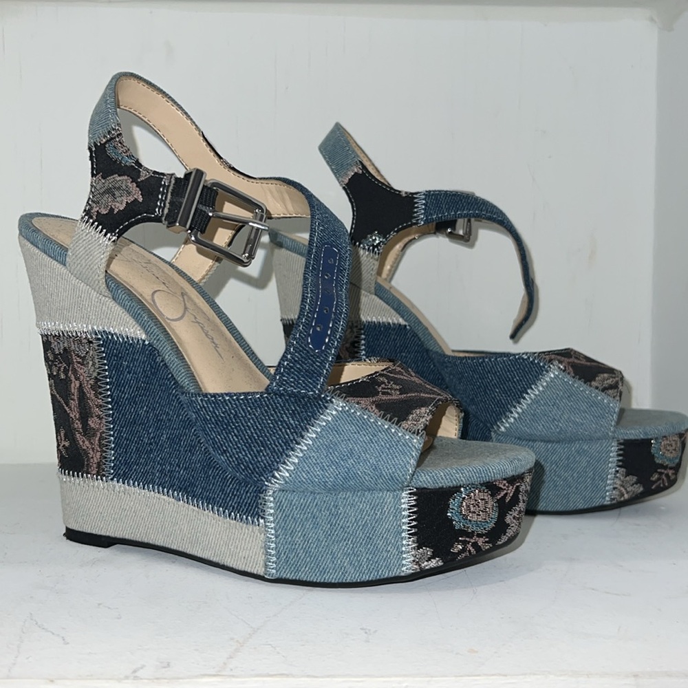 Jessica Simpson Denim ‘Patch Patterned’ Wedges Si… - image 2